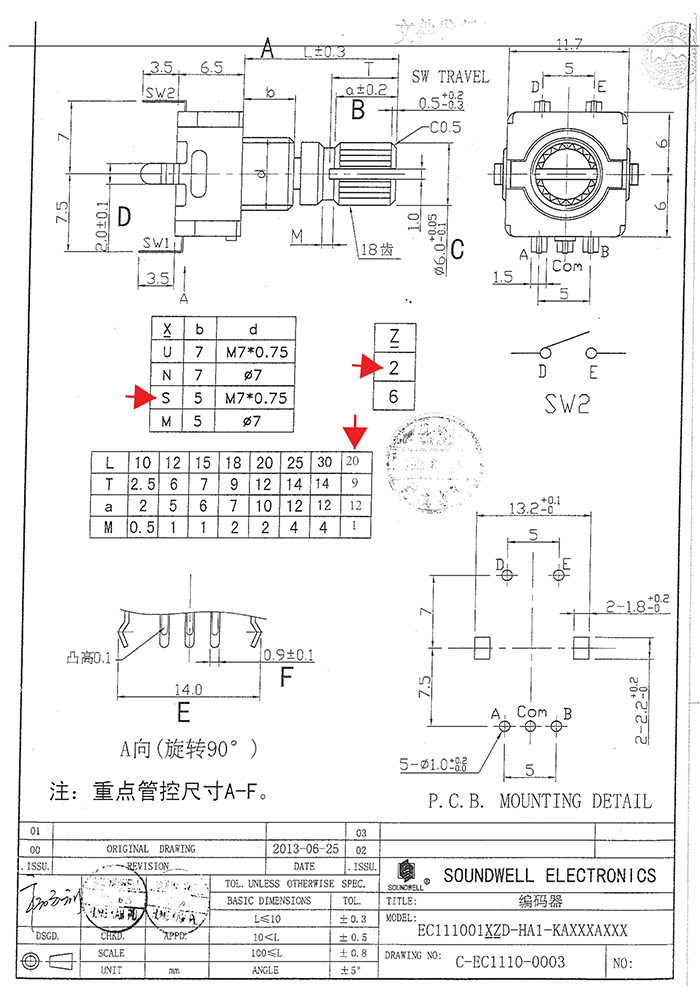 EC11帶開關編碼器規格書